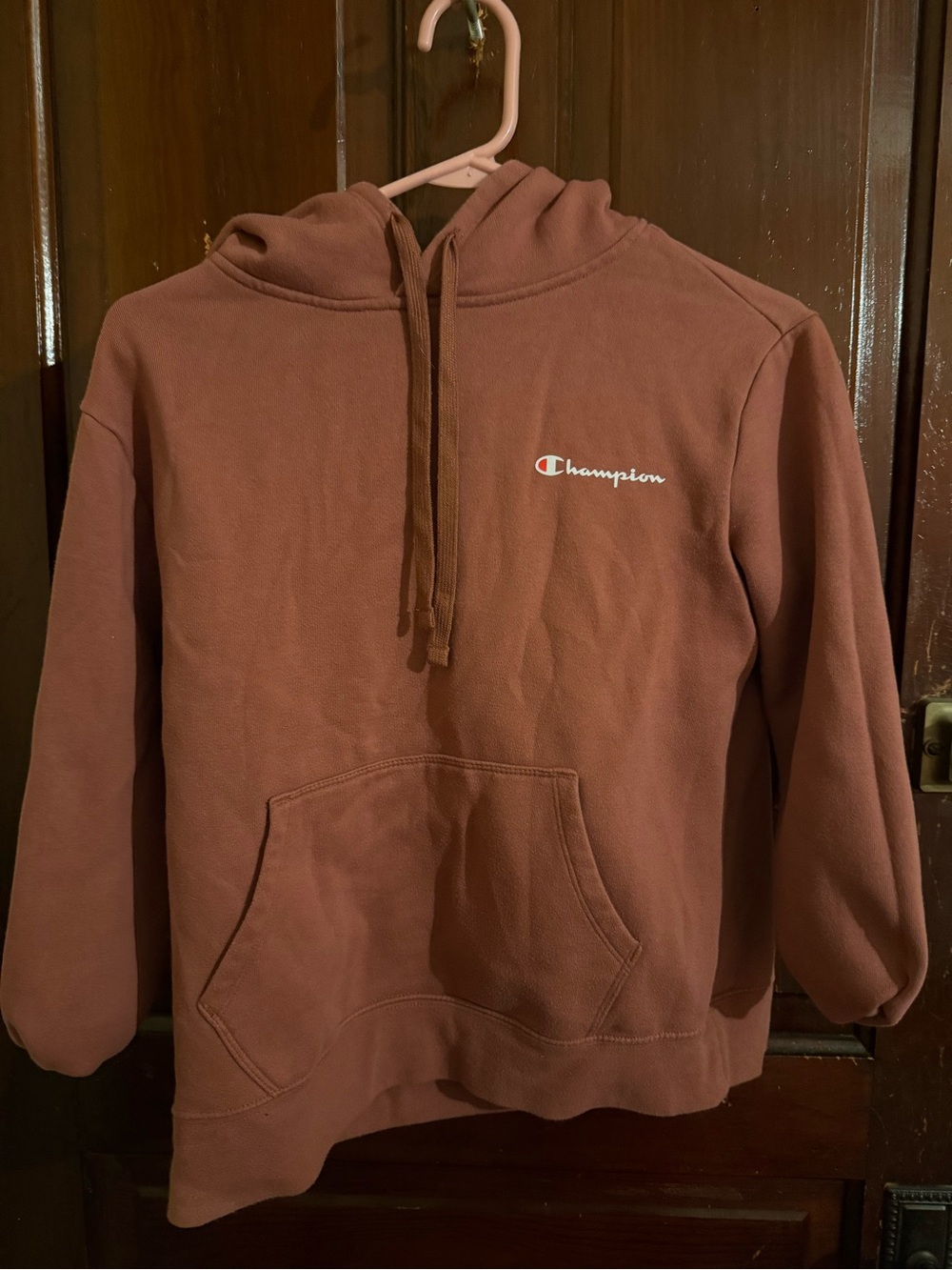 Champion Crewneck Hoodie in Brown with Logo